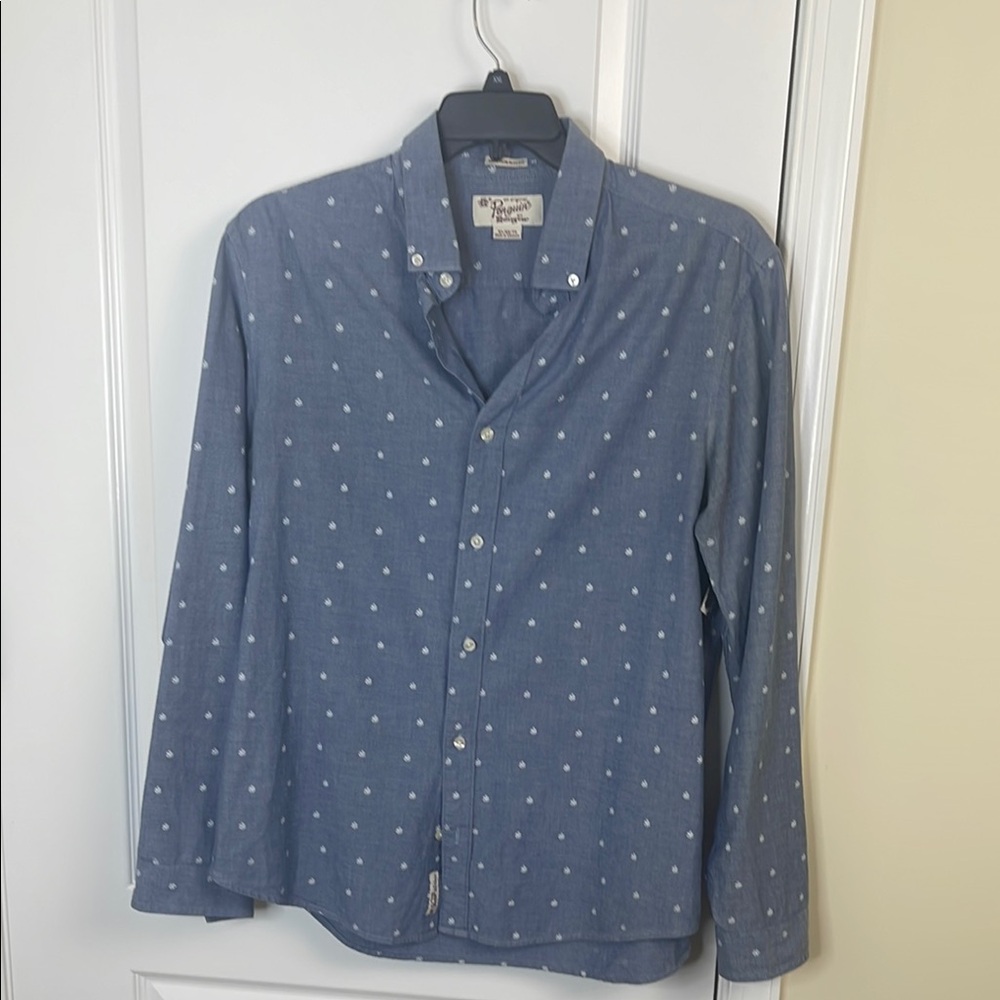 Ralph Lauren Long Sleeve Button Down Blue and White Polka Dot Casual Shirt